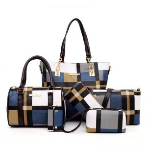 ERABICA Bag and wallets  חדש אופנה יוקרה תיקי חדש 6 PCS סט נשים משובץ צבעים תיק נשי כתף תיק נסיעות קניות גבירותיי Crossbody תיק