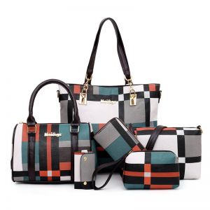 ERABICA Bag and wallets  חדש אופנה יוקרה תיקי חדש 6 PCS סט נשים משובץ צבעים תיק נשי כתף תיק נסיעות קניות גבירותיי Crossbody תיק