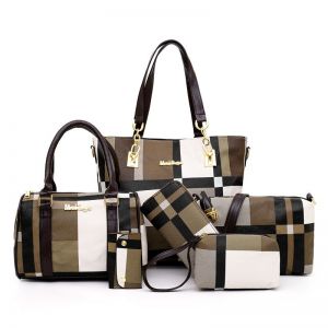 ERABICA Bag and wallets  חדש אופנה יוקרה תיקי חדש 6 PCS סט נשים משובץ צבעים תיק נשי כתף תיק נסיעות קניות גבירותיי Crossbody תיק