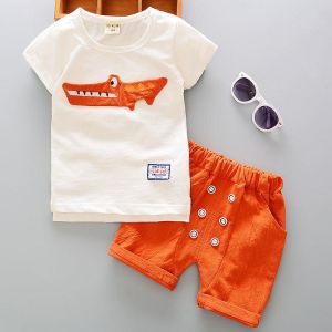 ERABICA Clothes for kids  חדש 2021 ילדים בני בגדי סטי קיץ קריקטורה תנין קצר שרוול O-צוואר חולצה חולצות עם מכנסיים בנות כותנה סטי פיג 'מה