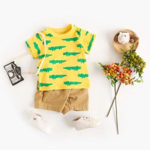ERABICA Clothes for kids  Sanlutoz קריקטורה בני בגדי סטי קיץ קצר שרוול כותנה תינוק חולצות + תינוק מכנסיים קצרים 2Pcs מזדמן