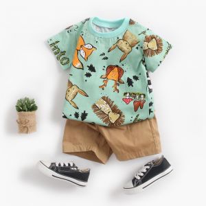 ERABICA Clothes for kids  Sanlutoz קריקטורה בני בגדי סטי קיץ קצר שרוול כותנה תינוק חולצות + תינוק מכנסיים קצרים 2Pcs מזדמן