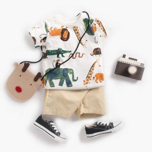 ERABICA Clothes for kids  Sanlutoz קריקטורה בני בגדי סטי קיץ קצר שרוול כותנה תינוק חולצות + תינוק מכנסיים קצרים 2Pcs מזדמן