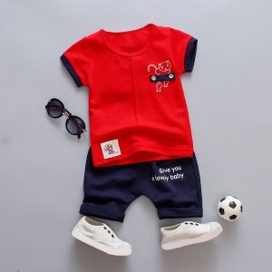 ERABICA Clothes for kids  קיץ ילדי ילד בגדי סט Cartoon מודפס קצר שרוול חולצה צווארון עגול מקרית חולצות + מכנסיים פעוט תינוק ילד תלבושות