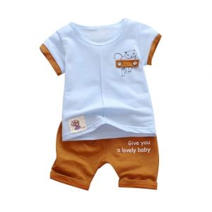 ERABICA Clothes for kids  קיץ ילדי ילד בגדי סט Cartoon מודפס קצר שרוול חולצה צווארון עגול מקרית חולצות + מכנסיים פעוט תינוק ילד תלבושות