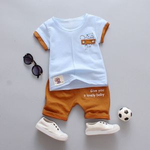 ERABICA Clothes for kids  קיץ ילדי ילד בגדי סט Cartoon מודפס קצר שרוול חולצה צווארון עגול מקרית חולצות + מכנסיים פעוט תינוק ילד תלבושות