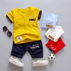 ERABICA Clothes for kids  קיץ ילדי ילד בגדי סט Cartoon מודפס קצר שרוול חולצה צווארון עגול מקרית חולצות + מכנסיים פעוט תינוק ילד תלבושות