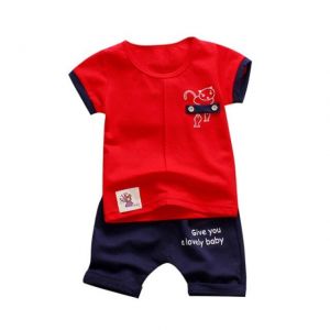 ERABICA Clothes for kids  קיץ ילדי ילד בגדי סט Cartoon מודפס קצר שרוול חולצה צווארון עגול מקרית חולצות + מכנסיים פעוט תינוק ילד תלבושות