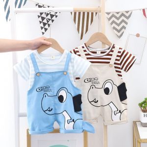 ERABICA Clothes for kids  Baywell דינוזאור הדפסת סרבל בני תינוק ילדים סרבל מכנסיים קצרים רצועת קיץ סט ילד גרבים Romper