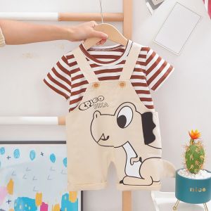 ERABICA Clothes for kids  Baywell דינוזאור הדפסת סרבל בני תינוק ילדים סרבל מכנסיים קצרים רצועת קיץ סט ילד גרבים Romper
