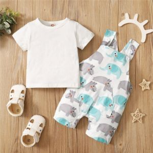 ERABICA Clothes for kids  HERBEEZA 2 Pcs תינוק בגדים לילד שזה עתה נולד סרבל קריקטורה תינוק Romper קיץ פיל סרבל לפעוטות בגדי זכר