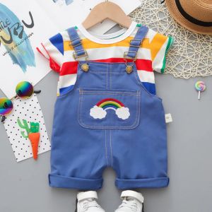 ERABICA Clothes for kids  LJW 2022 קריקטורה תינוק חליפות תינוק סט בגדי בני בנות חמוד קיץ מזדמן בגדי סט פסים למעלה + מכנסיים קצרים ילדים בגדים