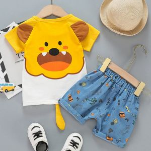 ERABICA Clothes for kids  LJW 2022 קריקטורה תינוק חליפות תינוק סט בגדי בני בנות חמוד קיץ מזדמן בגדי סט פסים למעלה + מכנסיים קצרים ילדים בגדים
