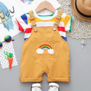 ERABICA Clothes for kids  LJW 2022 קריקטורה תינוק חליפות תינוק סט בגדי בני בנות חמוד קיץ מזדמן בגדי סט פסים למעלה + מכנסיים קצרים ילדים בגדים