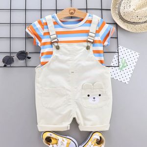 ERABICA Clothes for kids  LJW 2022 קריקטורה תינוק חליפות תינוק סט בגדי בני בנות חמוד קיץ מזדמן בגדי סט פסים למעלה + מכנסיים קצרים ילדים בגדים
