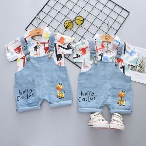 ERABICA Clothes for kids  LJW 2022 קריקטורה תינוק חליפות תינוק סט בגדי בני בנות חמוד קיץ מזדמן בגדי סט פסים למעלה + מכנסיים קצרים ילדים בגדים