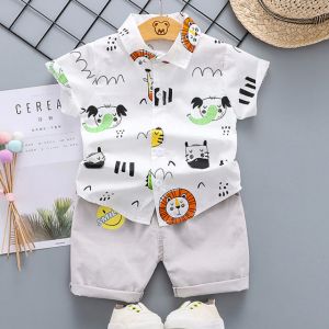 ERABICA Clothes for kids  LJW 2022 קריקטורה תינוק חליפות תינוק סט בגדי בני בנות חמוד קיץ מזדמן בגדי סט פסים למעלה + מכנסיים קצרים ילדים בגדים