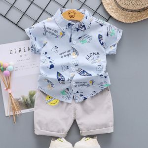 ERABICA Clothes for kids  LJW 2022 קריקטורה תינוק חליפות תינוק סט בגדי בני בנות חמוד קיץ מזדמן בגדי סט פסים למעלה + מכנסיים קצרים ילדים בגדים
