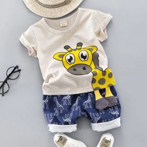 ERABICA Clothes for kids  LJW 2022 קריקטורה תינוק חליפות תינוק סט בגדי בני בנות חמוד קיץ מזדמן בגדי סט פסים למעלה + מכנסיים קצרים ילדים בגדים
