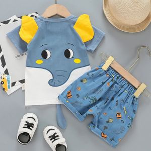 ERABICA Clothes for kids  LJW 2022 קריקטורה תינוק חליפות תינוק סט בגדי בני בנות חמוד קיץ מזדמן בגדי סט פסים למעלה + מכנסיים קצרים ילדים בגדים