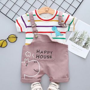 ERABICA Clothes for kids  LJW 2022 קריקטורה תינוק חליפות תינוק סט בגדי בני בנות חמוד קיץ מזדמן בגדי סט פסים למעלה + מכנסיים קצרים ילדים בגדים