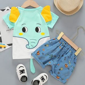 ERABICA Clothes for kids  LJW 2022 קריקטורה תינוק חליפות תינוק סט בגדי בני בנות חמוד קיץ מזדמן בגדי סט פסים למעלה + מכנסיים קצרים ילדים בגדים