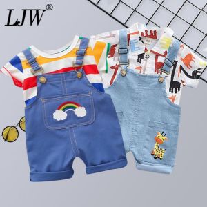 LJW 2022 קריקטורה תינוק חליפות תינוק סט בגדי בני בנות חמוד קיץ מזדמן בגדי סט פסים למעלה + מכנסיים קצרים ילדים בגדים