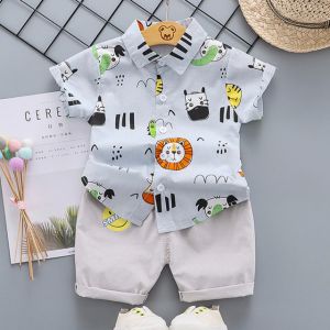 ERABICA Clothes for kids  LJW 2022 קריקטורה תינוק חליפות תינוק סט בגדי בני בנות חמוד קיץ מזדמן בגדי סט פסים למעלה + מכנסיים קצרים ילדים בגדים