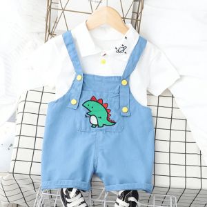 ERABICA Clothes for kids  LJW 2022 קריקטורה תינוק חליפות תינוק סט בגדי בני בנות חמוד קיץ מזדמן בגדי סט פסים למעלה + מכנסיים קצרים ילדים בגדים