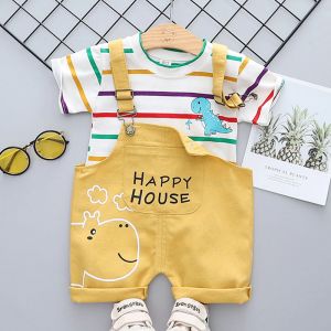 ERABICA Clothes for kids  LJW 2022 קריקטורה תינוק חליפות תינוק סט בגדי בני בנות חמוד קיץ מזדמן בגדי סט פסים למעלה + מכנסיים קצרים ילדים בגדים