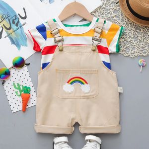ERABICA Clothes for kids  LJW 2022 קריקטורה תינוק חליפות תינוק סט בגדי בני בנות חמוד קיץ מזדמן בגדי סט פסים למעלה + מכנסיים קצרים ילדים בגדים