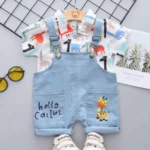 ERABICA Clothes for kids  LJW 2022 קריקטורה תינוק חליפות תינוק סט בגדי בני בנות חמוד קיץ מזדמן בגדי סט פסים למעלה + מכנסיים קצרים ילדים בגדים