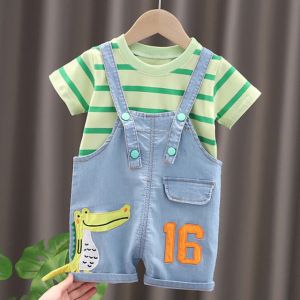 ERABICA Clothes for kids  LJW 2022 קריקטורה תינוק חליפות תינוק סט בגדי בני בנות חמוד קיץ מזדמן בגדי סט פסים למעלה + מכנסיים קצרים ילדים בגדים