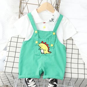 ERABICA Clothes for kids  LJW 2022 קריקטורה תינוק חליפות תינוק סט בגדי בני בנות חמוד קיץ מזדמן בגדי סט פסים למעלה + מכנסיים קצרים ילדים בגדים