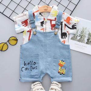 ERABICA Clothes for kids  LJW 2022 קריקטורה תינוק חליפות תינוק סט בגדי בני בנות חמוד קיץ מזדמן בגדי סט פסים למעלה + מכנסיים קצרים ילדים בגדים