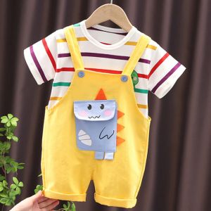 ERABICA Clothes for kids  LJW 2022 קריקטורה תינוק חליפות תינוק סט בגדי בני בנות חמוד קיץ מזדמן בגדי סט פסים למעלה + מכנסיים קצרים ילדים בגדים