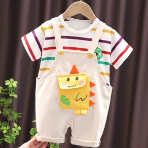 ERABICA Clothes for kids  LJW 2022 קריקטורה תינוק חליפות תינוק סט בגדי בני בנות חמוד קיץ מזדמן בגדי סט פסים למעלה + מכנסיים קצרים ילדים בגדים