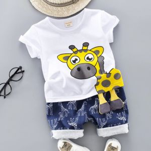 ERABICA Clothes for kids  LJW 2022 קריקטורה תינוק חליפות תינוק סט בגדי בני בנות חמוד קיץ מזדמן בגדי סט פסים למעלה + מכנסיים קצרים ילדים בגדים